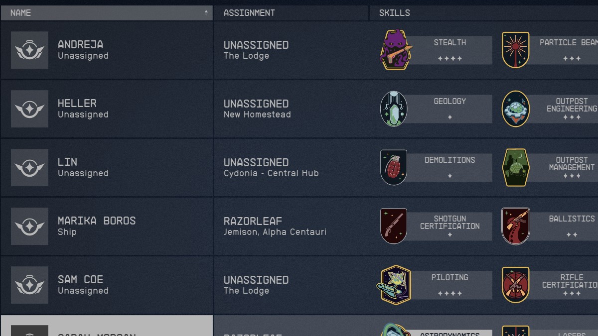 L'equipaggio di Starfield